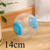A clear plastic ball designed for hamster exercise and play, featuring blue accents.