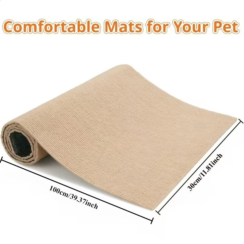 A beige self-adhesive cat scratch pad rolled out, measuring 100cm long.