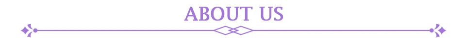 A purple line graphic with the text ABOUT US and decorative elements.