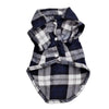 A dark blue and white plaid button-up shirt for pets