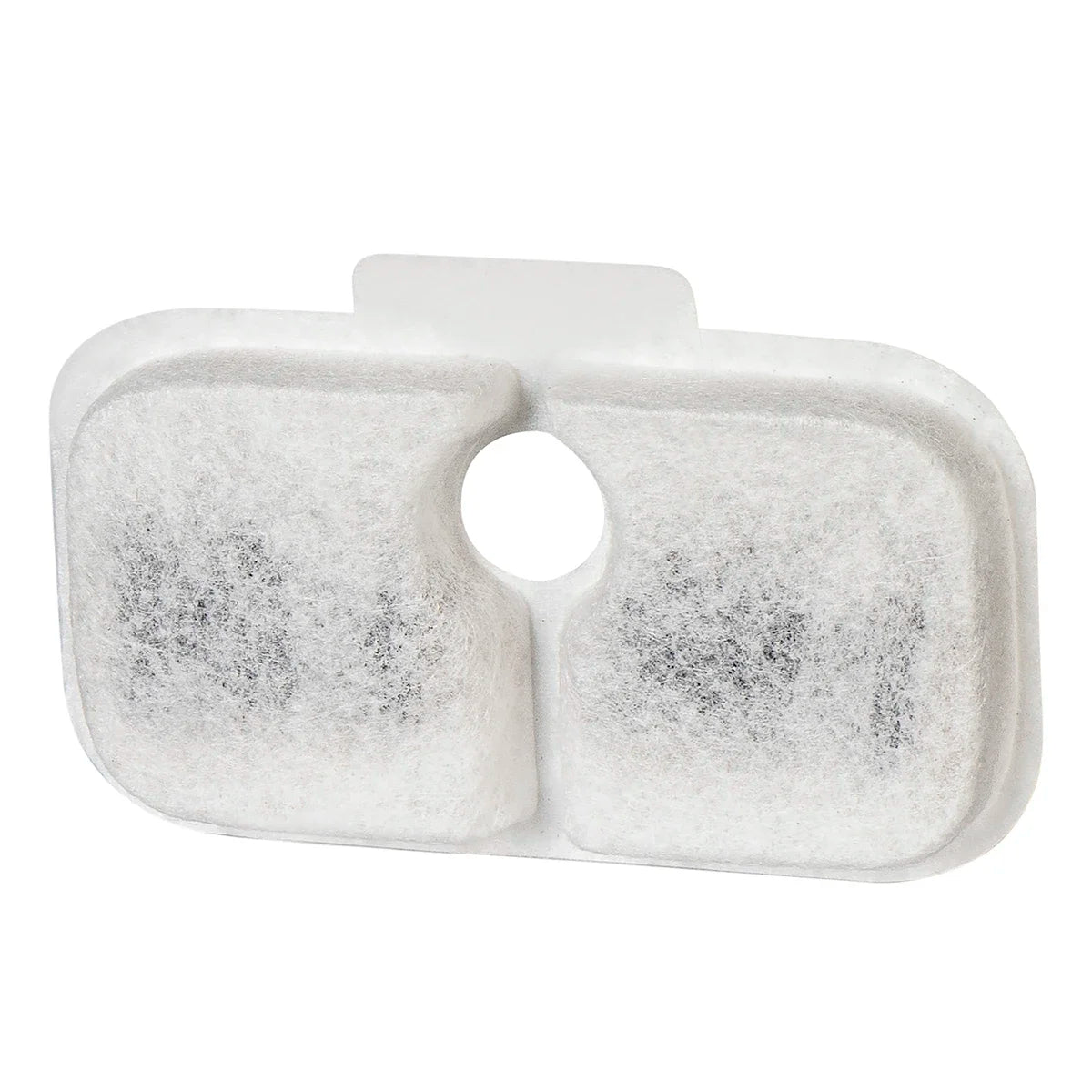 A white pet water filter set with a plastic housing and a central opening for water flow.