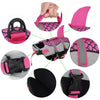 Pink and gray dog swimming life jacket for medium to large breeds shown in various angles