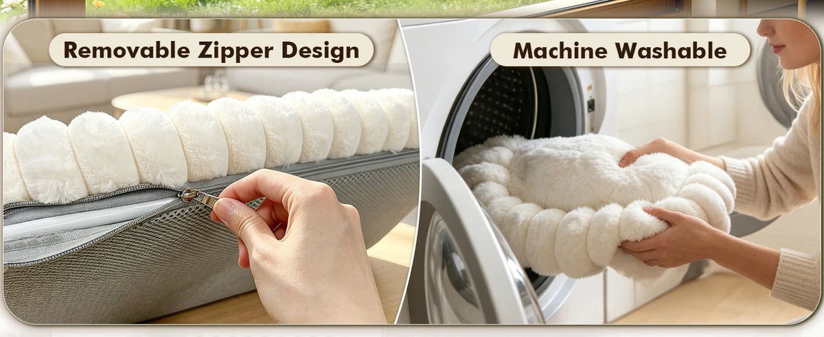 A removable zipper design for a hammock, shown alongside a machine washable feature.
