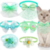 A collection of lace bow tie collar accessories for small dogs and cats in various shades of green and blue.