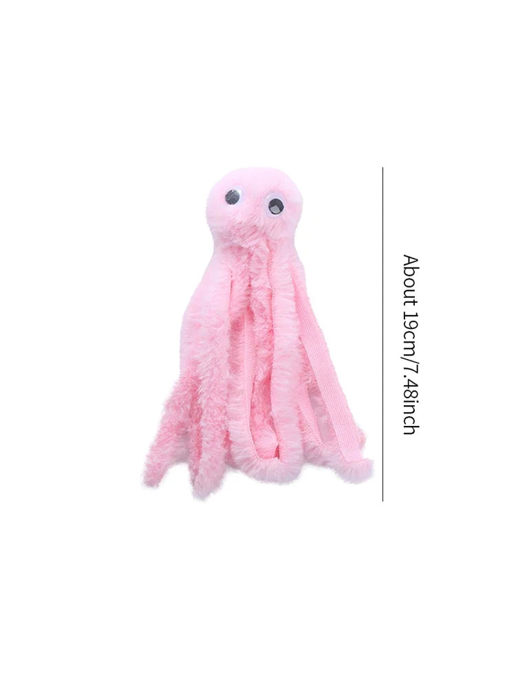 Pink fluffy octopus plush toy with two eyes
