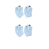 A pair of light blue breathable dog knee pads with white dots for joint protection and floor traction.
