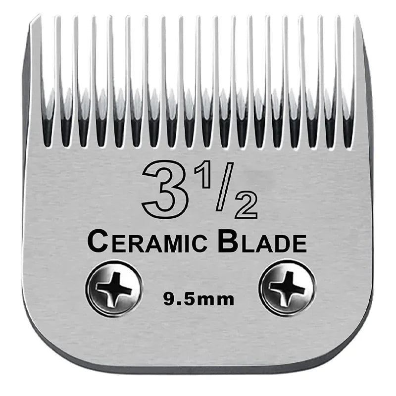 Gamme de rasoir en acier inoxydable avec lame céramique marquée 3 1/2 et taille 9,5 mm.
