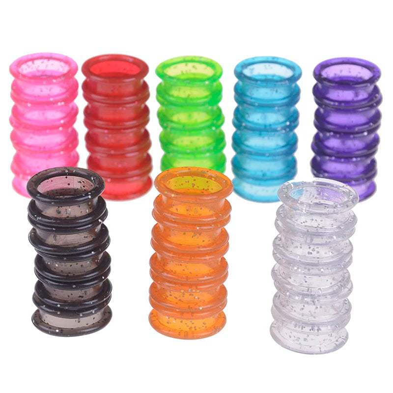 A set of colorful silica gel hair scissors in various shades including pink, red, green, blue, purple, and clear.
