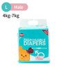 A package of disposable diapers for dogs labeled as male, with a weight range of 4kg-7kg.