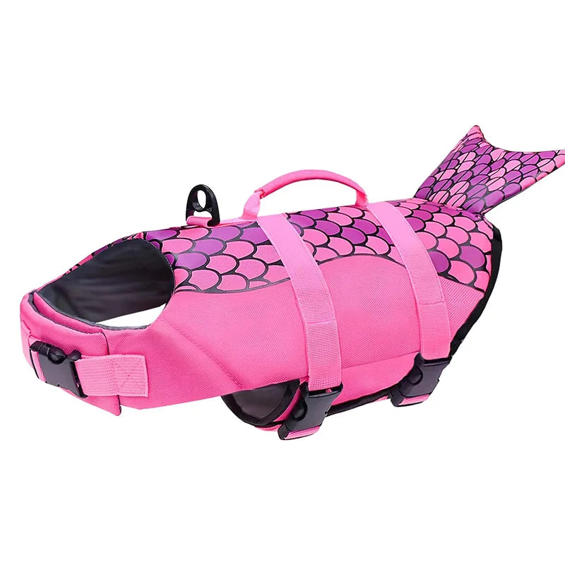 Rosa Meerjungfrauen-Stil-Hund-Schwimmweste mit lila Schuppenmuster zum Schwimmen