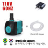 A black submersible water pump with a green body, a power cord, and a clear silicone hose.
