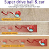 Demonstration of a Super drive ball and car slowing down on thick carpet, thin carpet, and wooden floor.