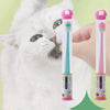 A pink silicone pet toothbrush is shown next to a white cat, demonstrating the product for grooming.