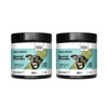 Two jars of Natural Fresh Breath Dental Powder for dogs and cats with a green label