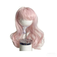 A light pink, long-haired wig for pets displayed on a stand.