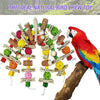 A colorful natural bird chew toy featuring various wooden and natural materials for parrots.