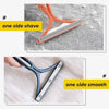 Demonstration of a one side shave and one side smooth using the 2-in-1 pet hair remover and fabric shaver.