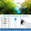 Tubo de ensayo de vidrio y carta de colores que demuestra cómo mantener la calidad del agua óptima para la salud de los peces