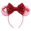 Rosa Stirnband mit roter Paillettenbinde und Mickey-Ohren für Mädchen