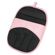 Pink and black electrostatic pet hair removal gloves with a padded design