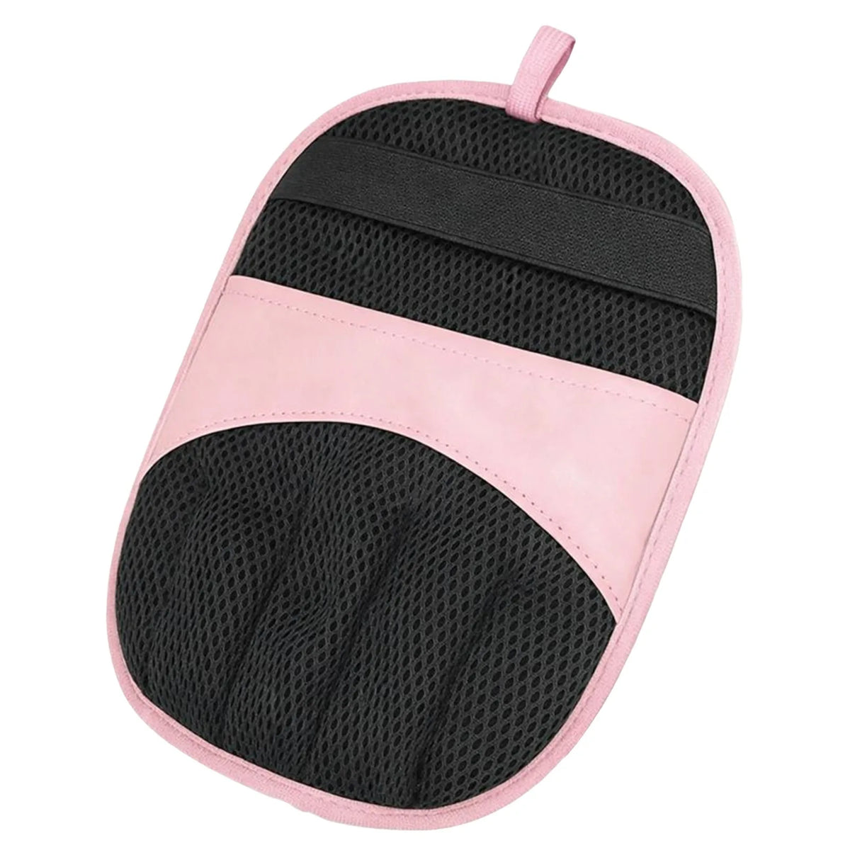 Pink and black electrostatic pet hair removal gloves with a padded design