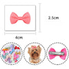 Pink bow-shaped pet hair clips for dogs and cats shown with various colors