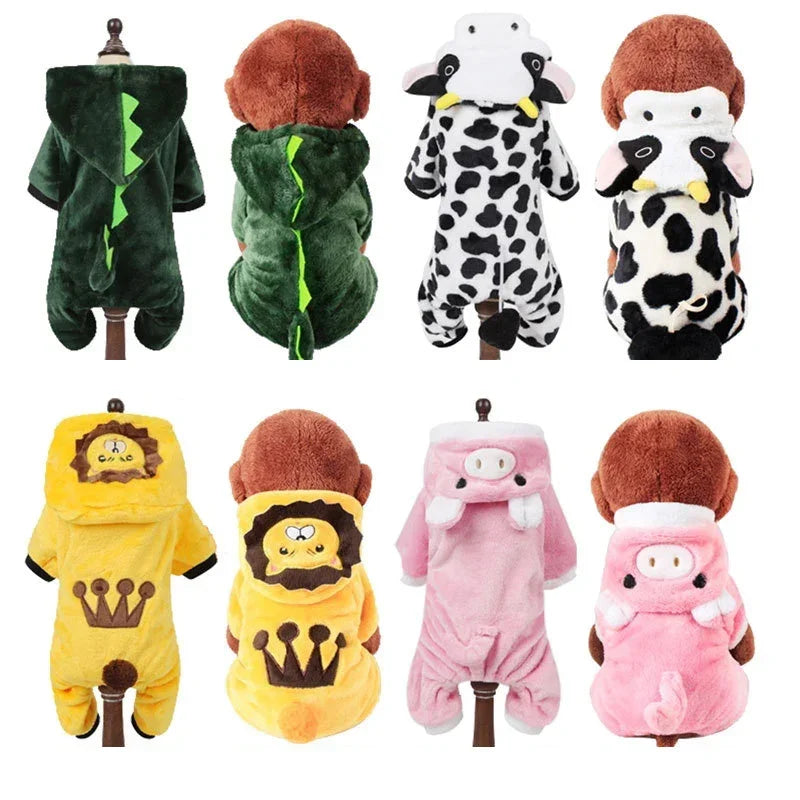 Colección de trajes de salto de animales de dibujos animados para mascotas pequeñas, en verde, negro y blanco, amarillo y ros