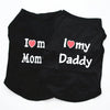 Black print vest for dogs or kittens featuring text I love my Mom and I love my Daddy