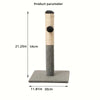 A tall, cylindrical sisal cat scratching post with a dark ball on top and a gray base.