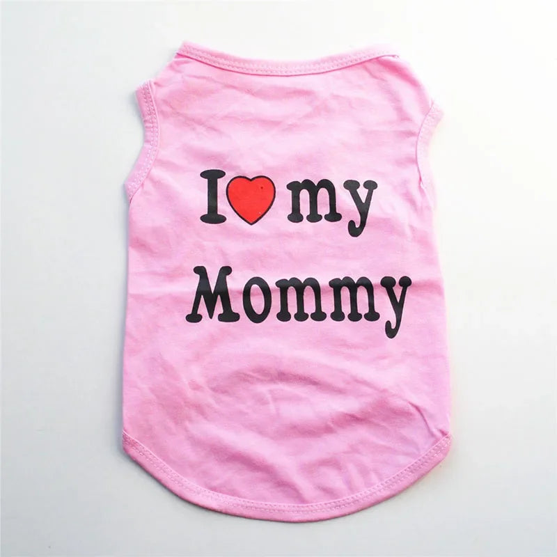 Pink t-shirt with black text that reads I love my Mommy