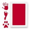 Un kit rectangulaire blanc contenant quatre empreintes de pattes d'animaux rouges pour souvenirs.
