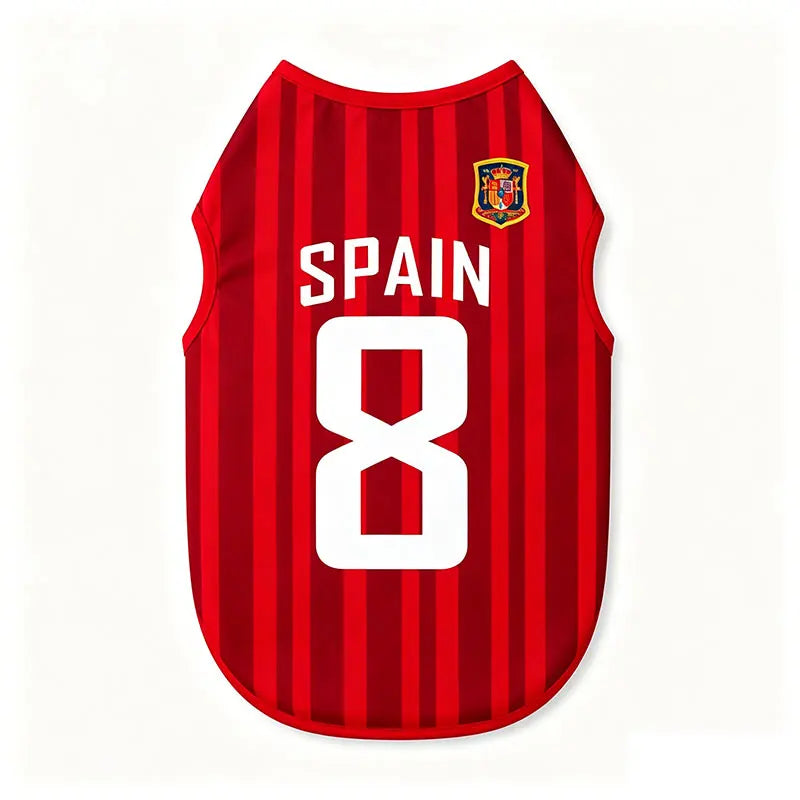 Red and white striped sports jersey vest with the number 8 and a Spanish crest