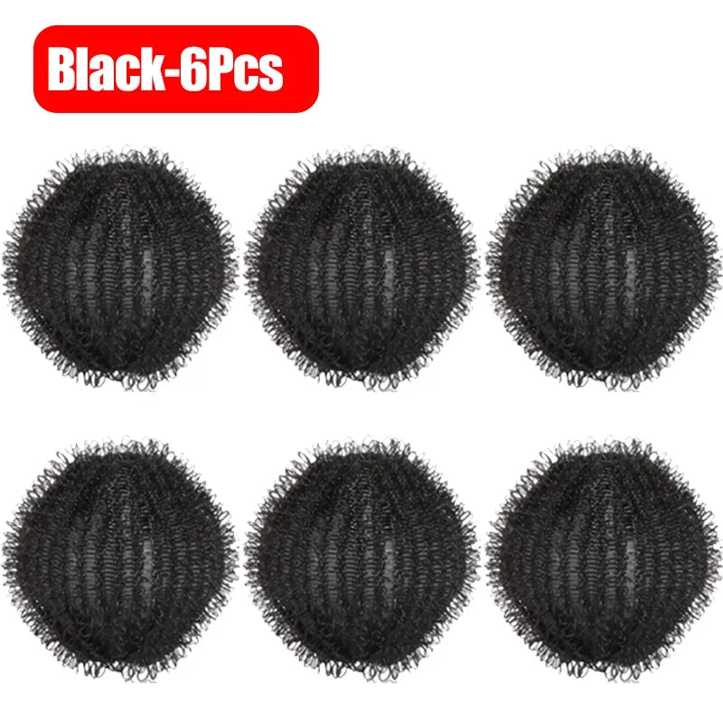 Six black reusable lint catchers for laundry