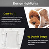 Détails du design montrant une cape imperméable transparente et des boutons doubles sur un imperméable pour chien.