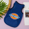A royal blue breathable mesh pet vest featuring a circular logo with the text LELE MIAO on it.