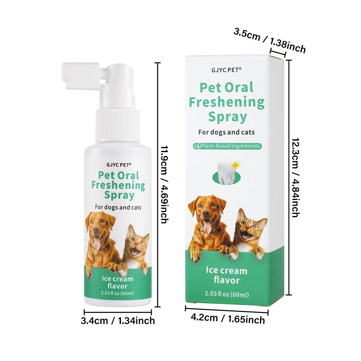 A bottle of Pet Oral Freshening Spray with ice cream flavor for dogs and cats