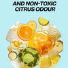 A collection of citrus fruit peels, oils, and zest used to create a natural and non-toxic citrus odour product.