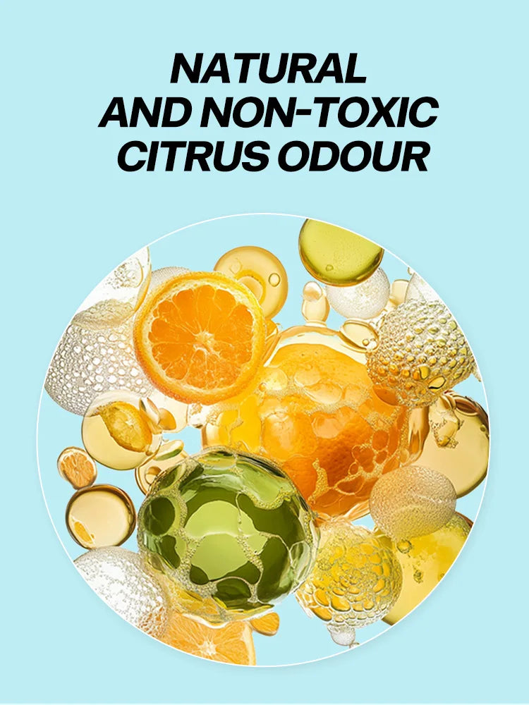 A collection of citrus fruit peels, oils, and zest used to create a natural and non-toxic citrus odour product.