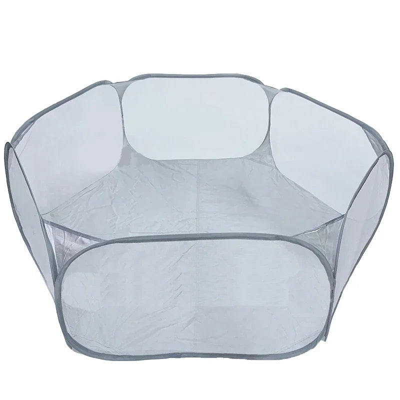 Cage portable hexagonale transparente pour jouer avec les chats et petits chiens.