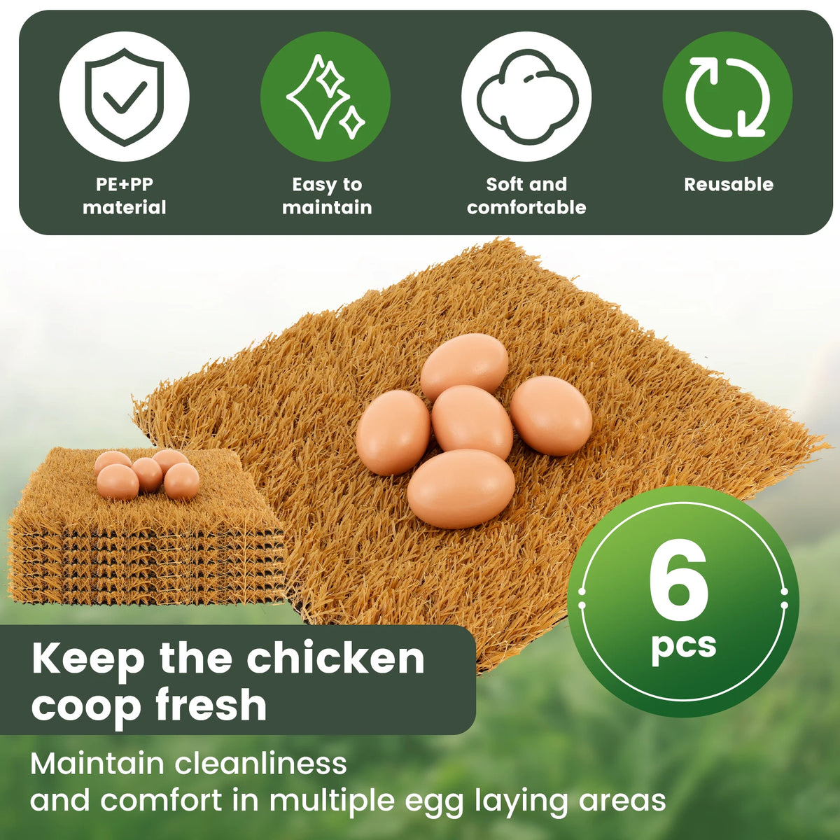 Reusable PE+PP material chicken coop pads for maintaining cleanliness and comfort in egg laying areas