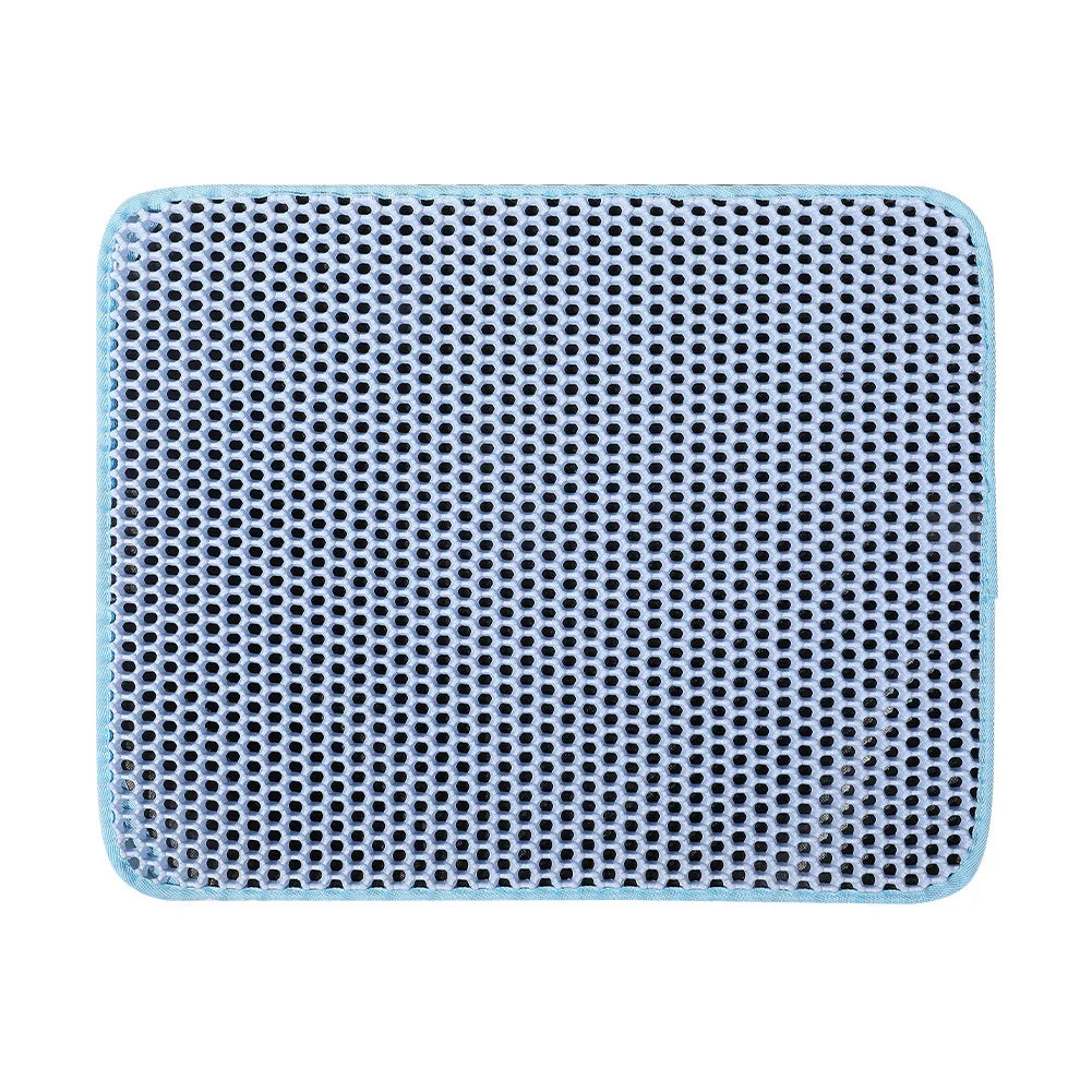 Light blue waterproof double-layer cat litter mat with an anti-slip mesh surface