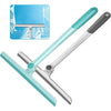 A set of three silicone shower squeegees and a holder for rotating cleaning.