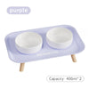 Purple pet food tray with two white bowls, capacity 400ml each.