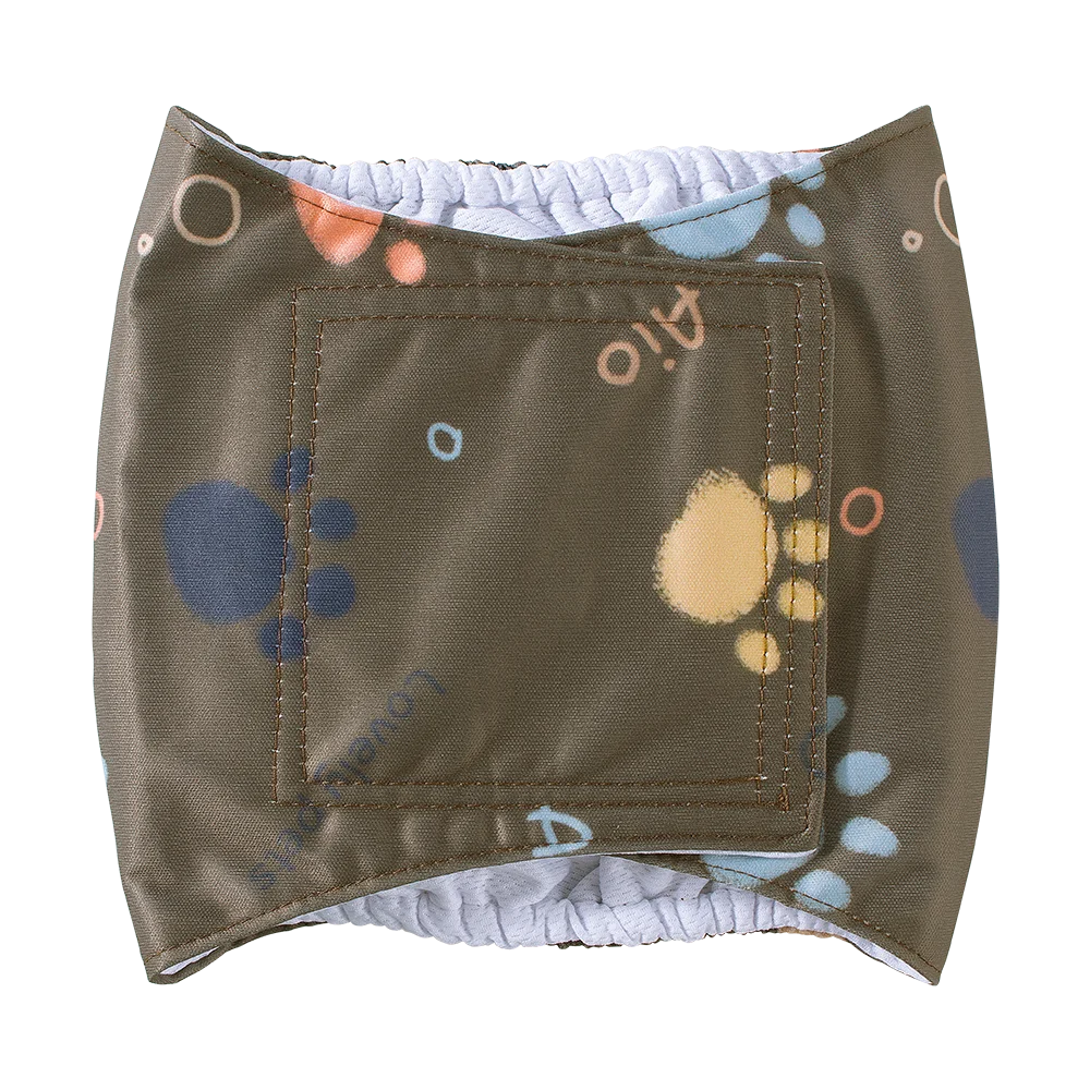 A brown washable belly band for a male dog is shown against a white background.