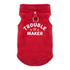 A bright red cozy winter pet jacket for dogs with a fabric collar and a metal loop.