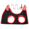Black pet nail trimming hammock with red straps and scissors for restraining cats