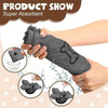 A hand is holding a gray absorbent pet bath towel shaped like a dog bone, demonstrating its absorbency.