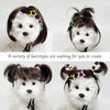 Vier Bilder verschiedener Frisuren auf einer weißen Hundekopfbedeckung für Cosplay