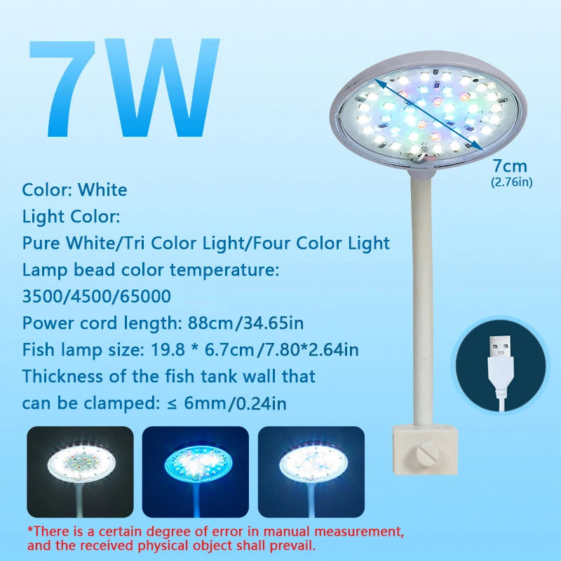 Weißes LED-Beckenlicht mit 7W Leistung, erhältlich in reinweiß, trichromatischen und vierfarbigen Optionen.