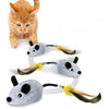 A small orange kitten is visible next to a gray, mouse-shaped toy with yellow accents.